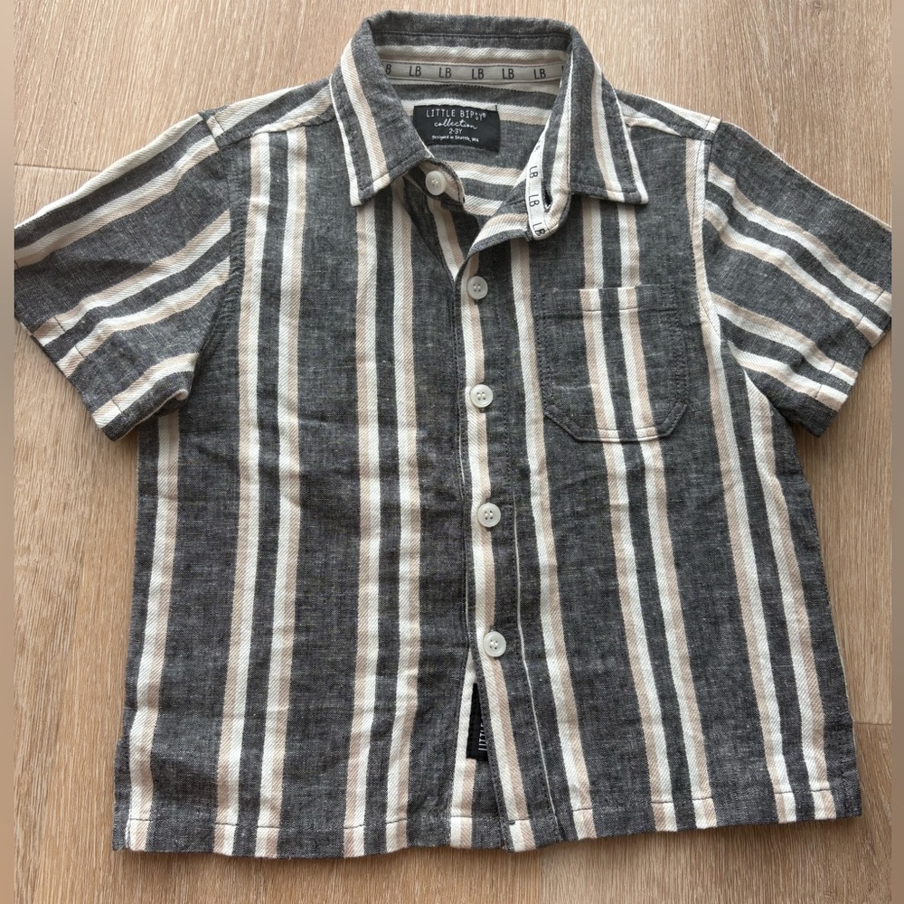 Little Bipsy Charcoal and White Striped Button Down Shirt